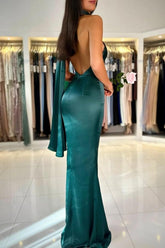 Dark Green High neck mermaid Prom Evening Dresses